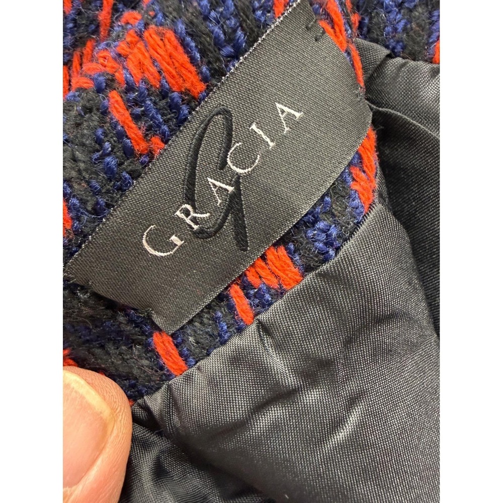 Gracia Textured Knit Mini Skirt Orange Navy Blue Chevron Pencil Skirt Lined - Picture 6 of 14